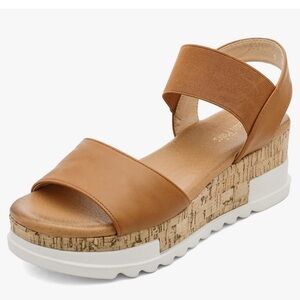Dream Pairs Tan Wedge Sandals with Cork Platform